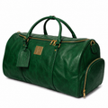 Emerald Green Leather Weekender Duffle Bag